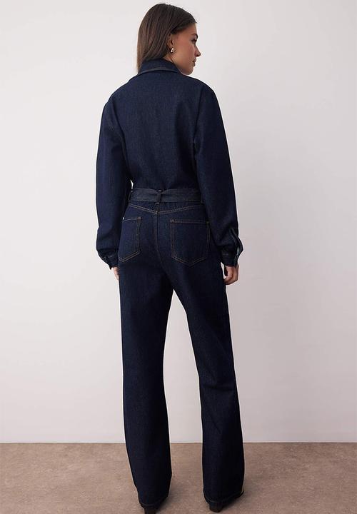 Trendyol - Wide Leg Denim Jumpsuit - Dark blue