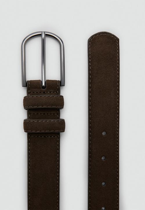 MANGO - Cinturon Suede Buckle Belt - Brown