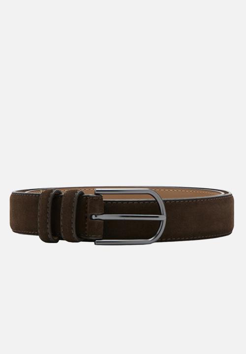 MANGO - Cinturon Suede Buckle Belt - Brown