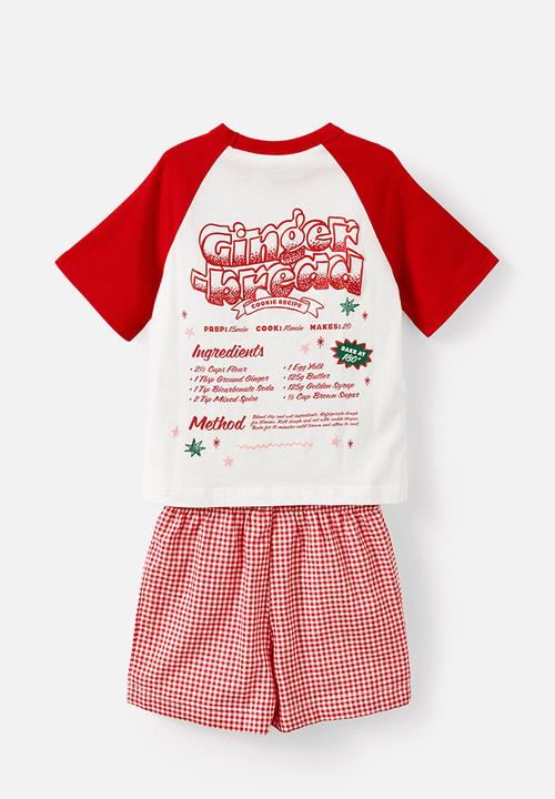 Cotton On - Adult Boxer Pj Set Family Christmas - Varsity Red Gingham/Gingerbread Bakery