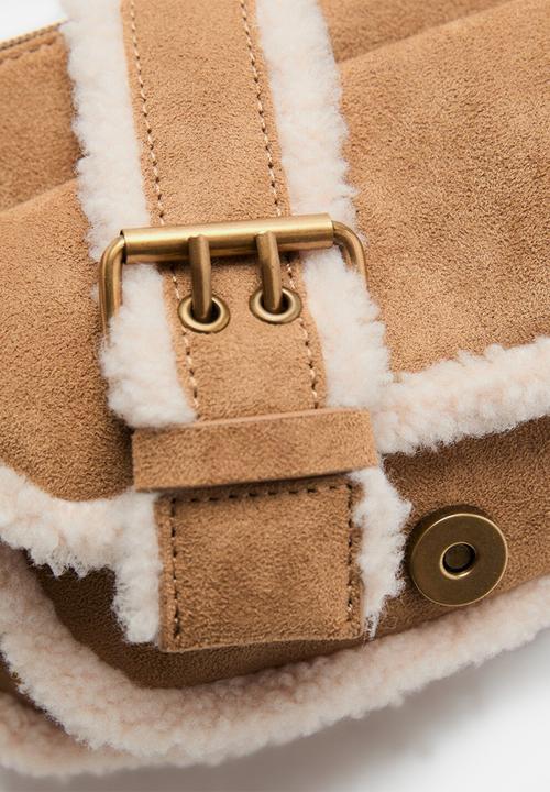 MANGO - Shearling-effect bag - brown