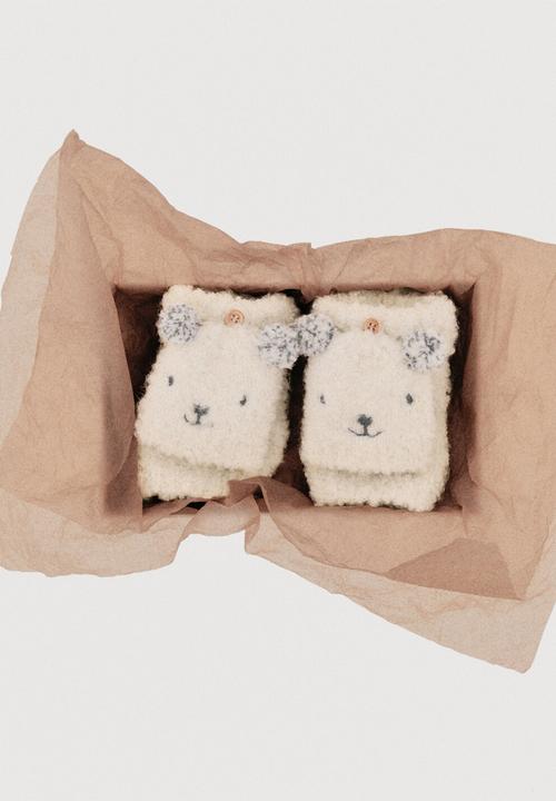 MANGO - Bear knitted gloves - ecru