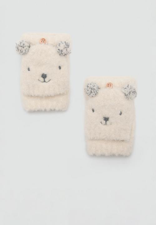 MANGO - Bear knitted gloves - ecru