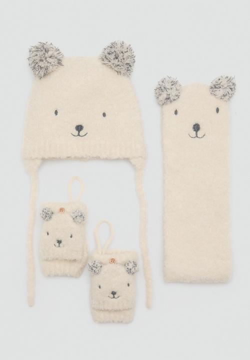 MANGO - Bear knitted gloves - ecru