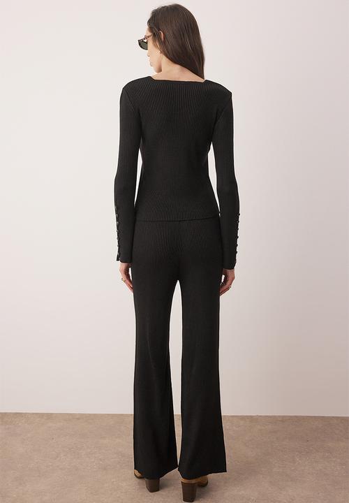 Trendyol - Square Collar Body Hugging Knitwear Bottom - Top Set  - Black