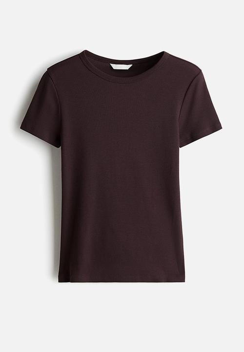 H&M - Ribbed t-shirt - dark brown 