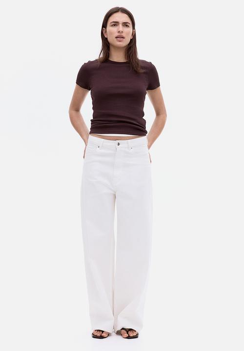 H&M - Ribbed t-shirt - dark brown 