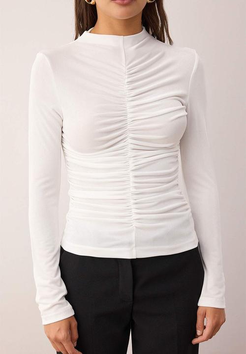 Trendyol - Gather Detailed Stand Collar Body Fitting Stretch Knitted Blouse - Black