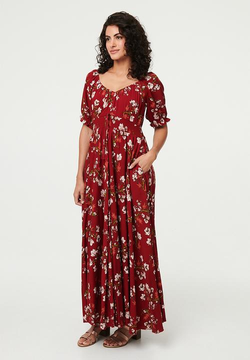 Stella Morgan - Elasticated Scoop Neck Maxi Dress With Side Pockets - Red