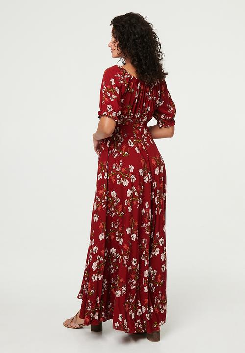 Stella Morgan - Elasticated Scoop Neck Maxi Dress With Side Pockets - Red
