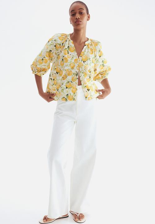 H&M - Balloon-sleeved poplin blouse - white lemons