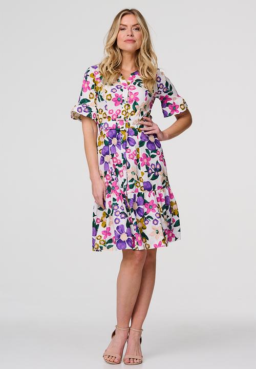 Stella Morgan - Short With Flutter Button Through Midi Dress With Tier At Hem - Purple