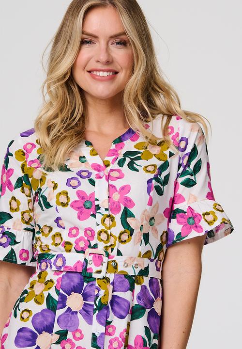 Stella Morgan - Short With Flutter Button Through Midi Dress With Tier At Hem - Purple