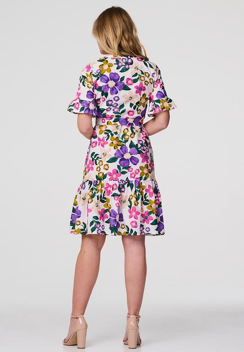 Stella Morgan - Short With Flutter Button Through Midi Dress With Tier At Hem - Purple