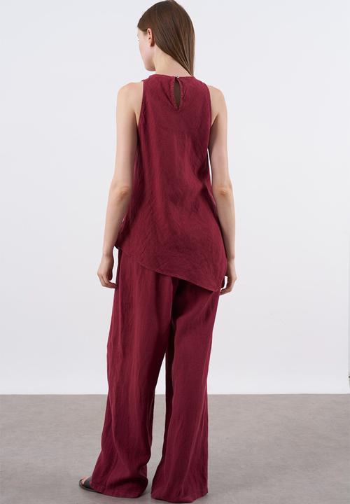 Trendyol - Sleeveless Blouse and Woven Pants - Top Set - Bordeaux