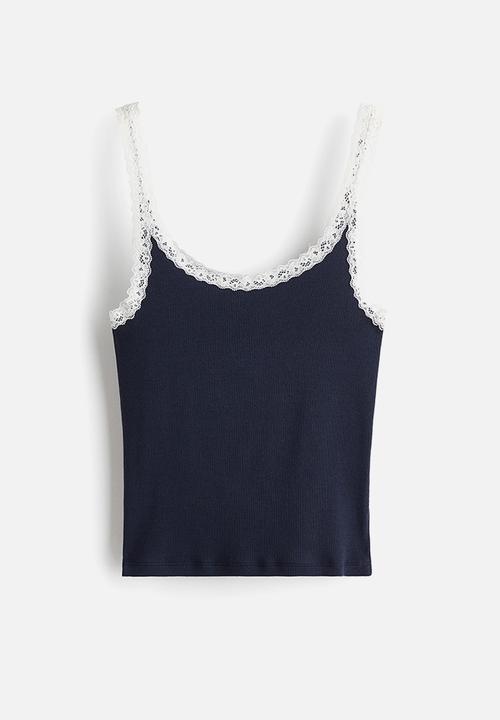 H&M - Lace-trimmed vest top - navy blue