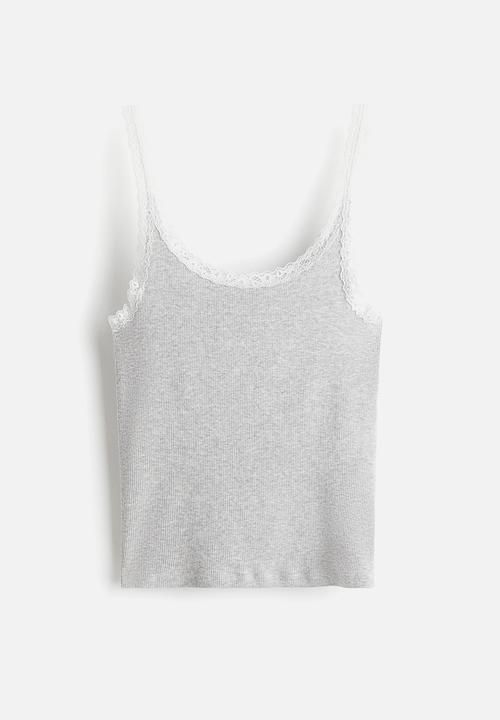 H&M - Lace-trimmed vest top - grey marl