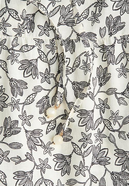 H&M - Long cotton dress - white patterned