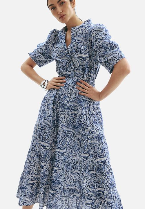 H&M - Long cotton dress - blue paisley pattern
