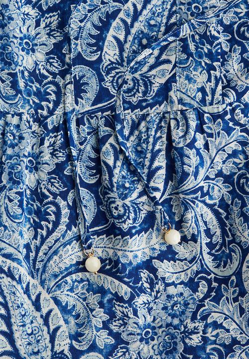 H&M - Long cotton dress - blue paisley pattern