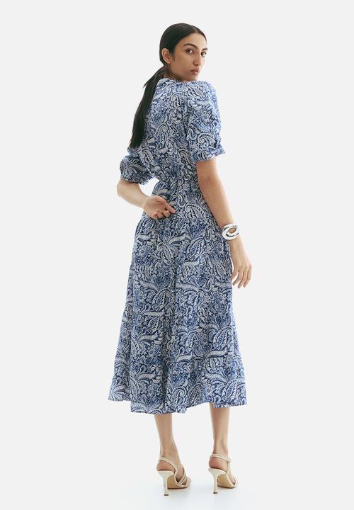 H&M - Long cotton dress - blue paisley pattern