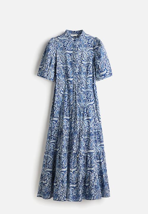 H&M - Long cotton dress - blue paisley pattern
