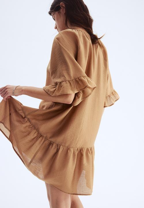 H&M - Tie-detail tunic dress - dark beige