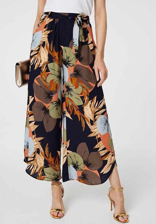 Stella Morgan - Wide Leg Palazzo Knit Pant With Side Slit - Multi
