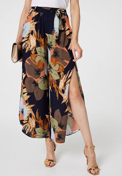 Stella Morgan - Wide Leg Palazzo Knit Pant With Side Slit - Multi