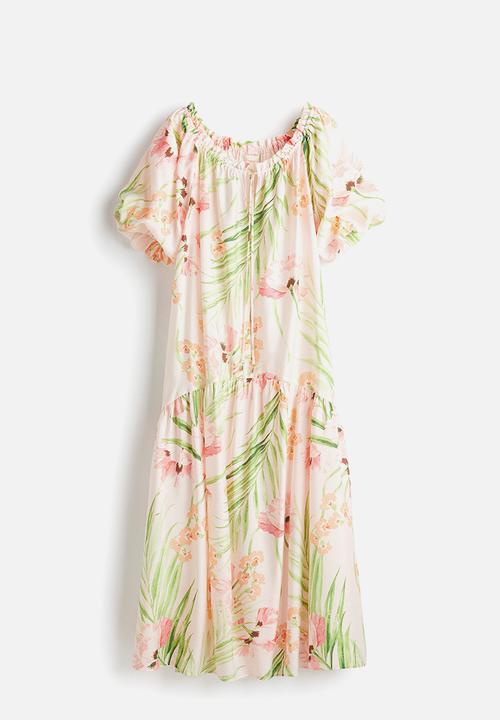 H&M - Drawstring-detail dress - light pink floral