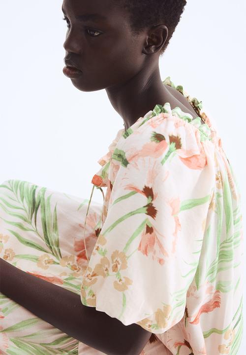 H&M - Drawstring-detail dress - light pink floral