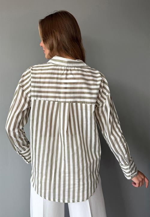 Trendyol - Striped Oversize Shirt - Green