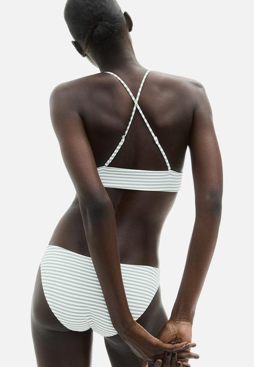 H&M - Padded bikini top - khaki green striped