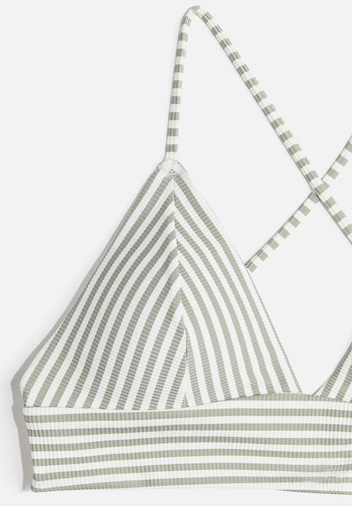 H&M - Padded bikini top - khaki green striped