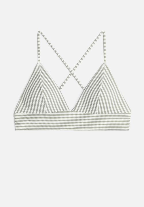 H&M - Padded bikini top - khaki green striped