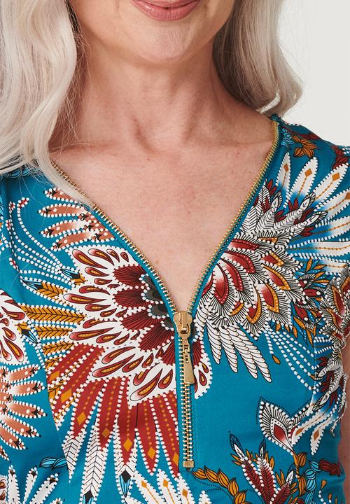 Stella Morgan - Sleeveless Zip Front Longer Length Top - Teal