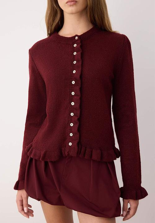 Trendyol - Button Detailed Soft Textured Knitwear Cardigan - Burgundy