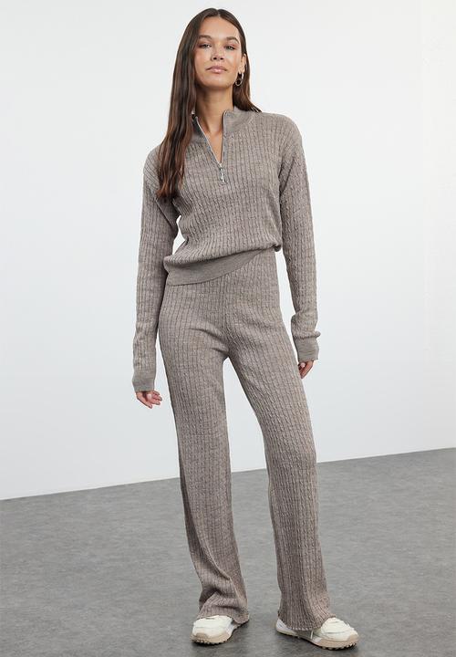 Trendyol - Zippered Knitwear Lower-Upper Set   - Mink