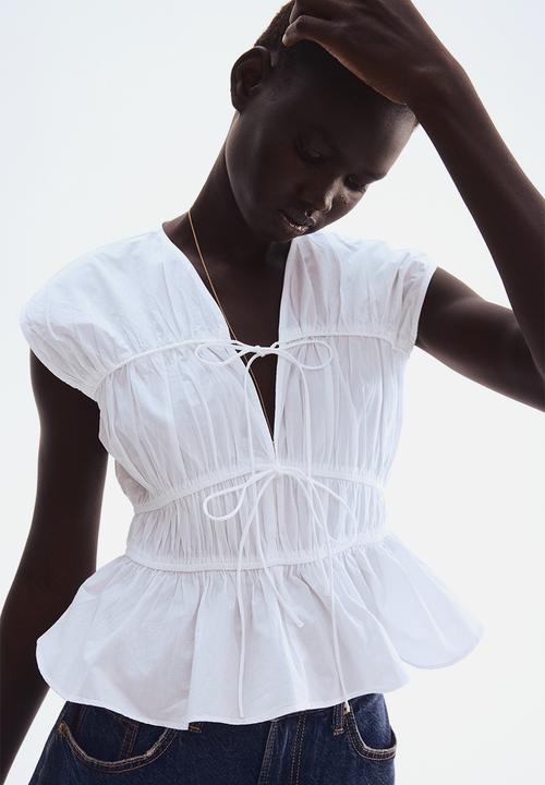 H&M - Drawstring poplin blouse - white