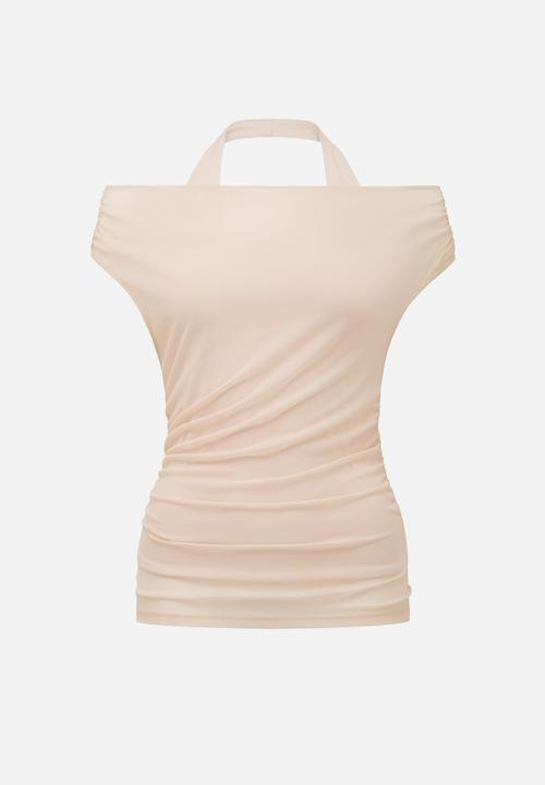 Forever New - Aria Tipped Mesh Halter Top - Chai