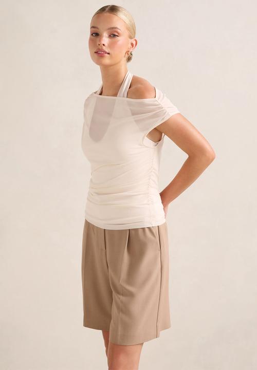 Forever New - Aria Tipped Mesh Halter Top - Chai