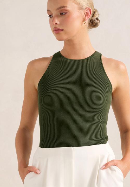Forever New - Carla Racer Knit Rib Tank Top - Khaki