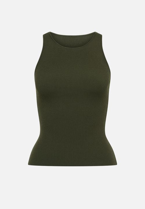 Forever New - Carla Racer Knit Rib Tank Top - Khaki