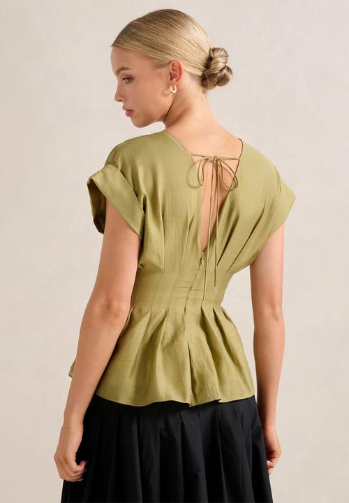 Forever New - Vanessa V Neck Top - Green Olive
