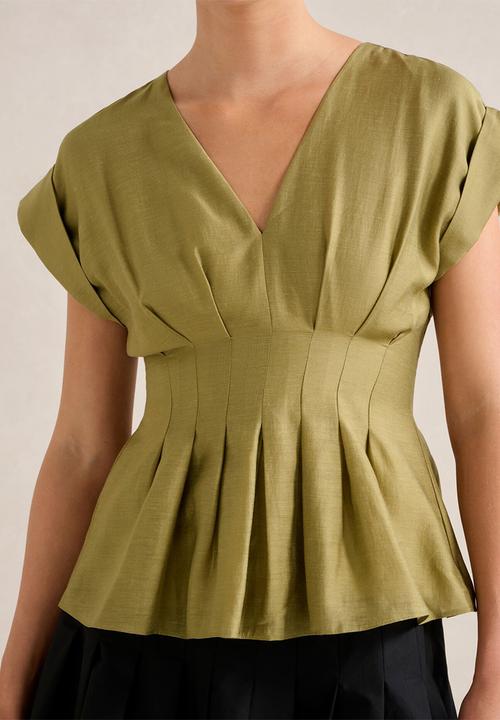 Forever New - Vanessa V Neck Top - Green Olive
