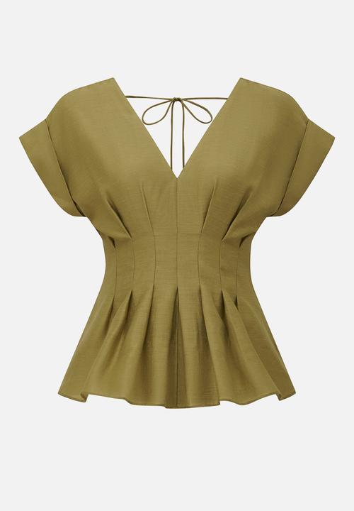 Forever New - Vanessa V Neck Top - Green Olive
