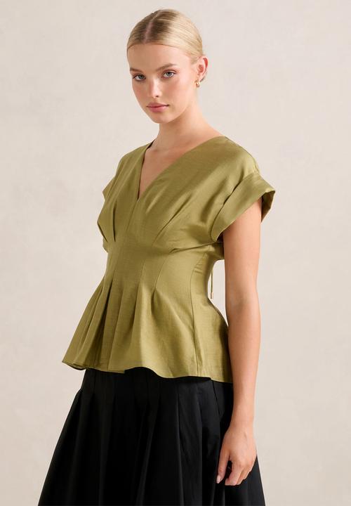 Forever New - Vanessa V Neck Top - Green Olive