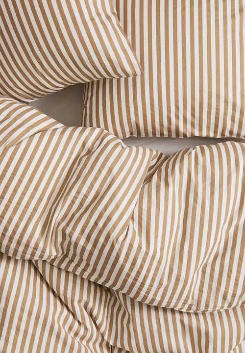 H&M - Cotton double/king duvet cover set - dusty brown/striped 