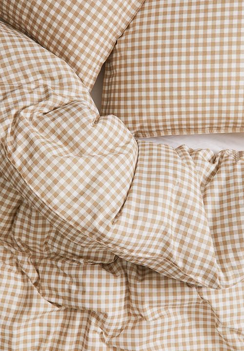H&M - Patterned double/king size duvet cover set - dusty brown/gingham check