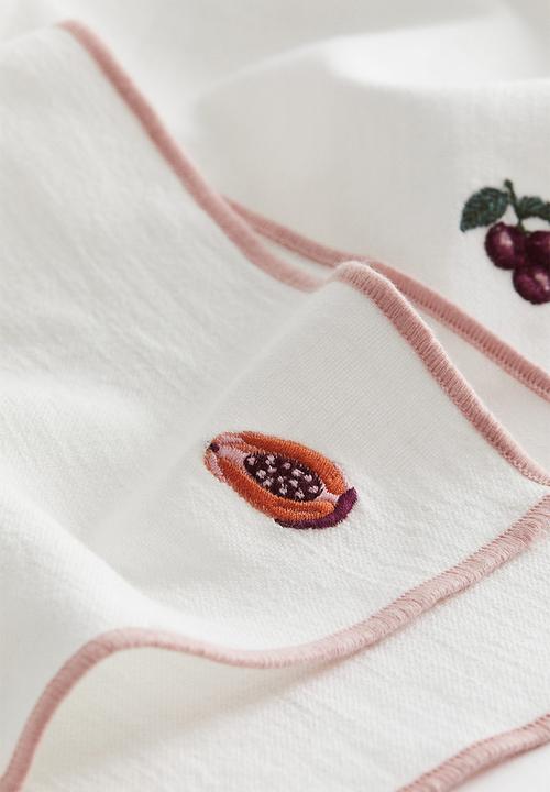 H&M - 4-pack embroidered napkins - white/fruits